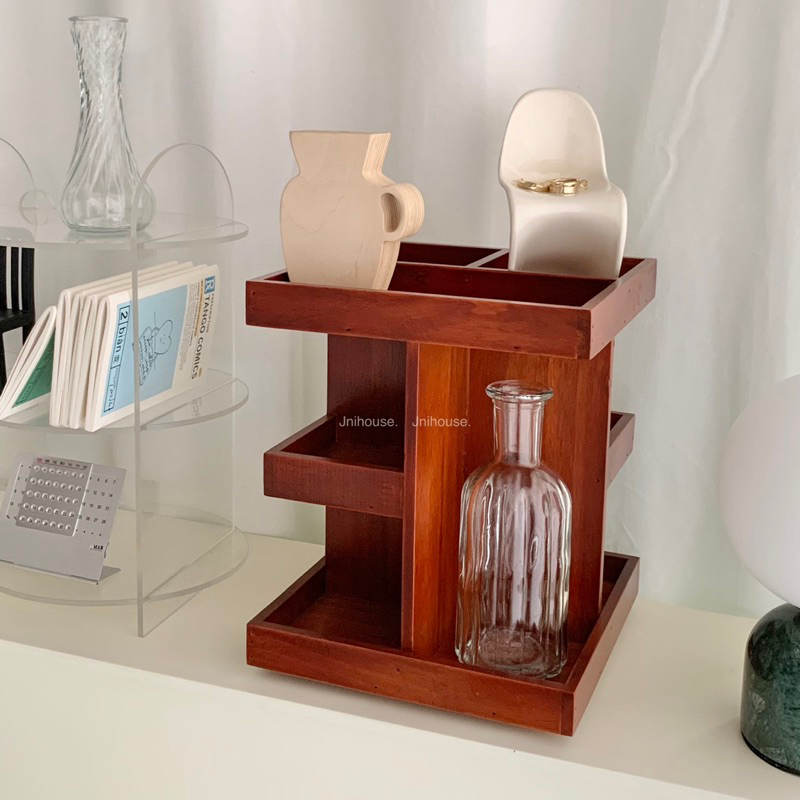 [พร้อมส่ง] Jnihouse : ชั้นไม้วางของหมุนได้ (Rotatable wooden shelf)