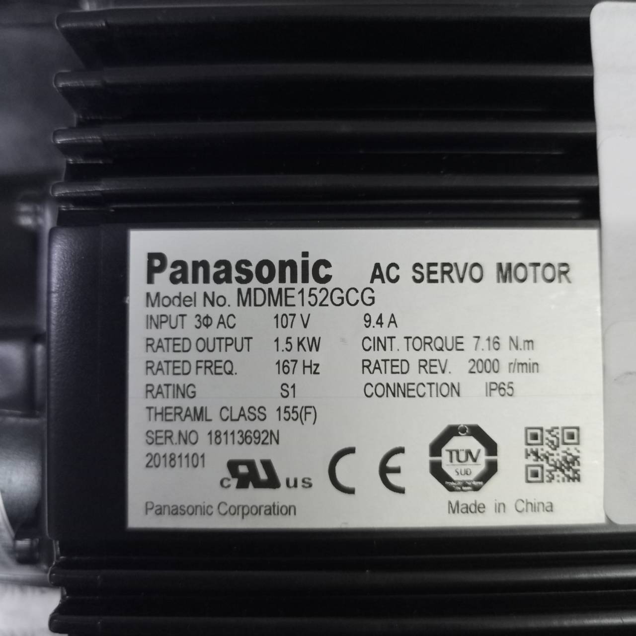 SERVO MOTOR " PANASONIC " MODEL : MDME152GCG