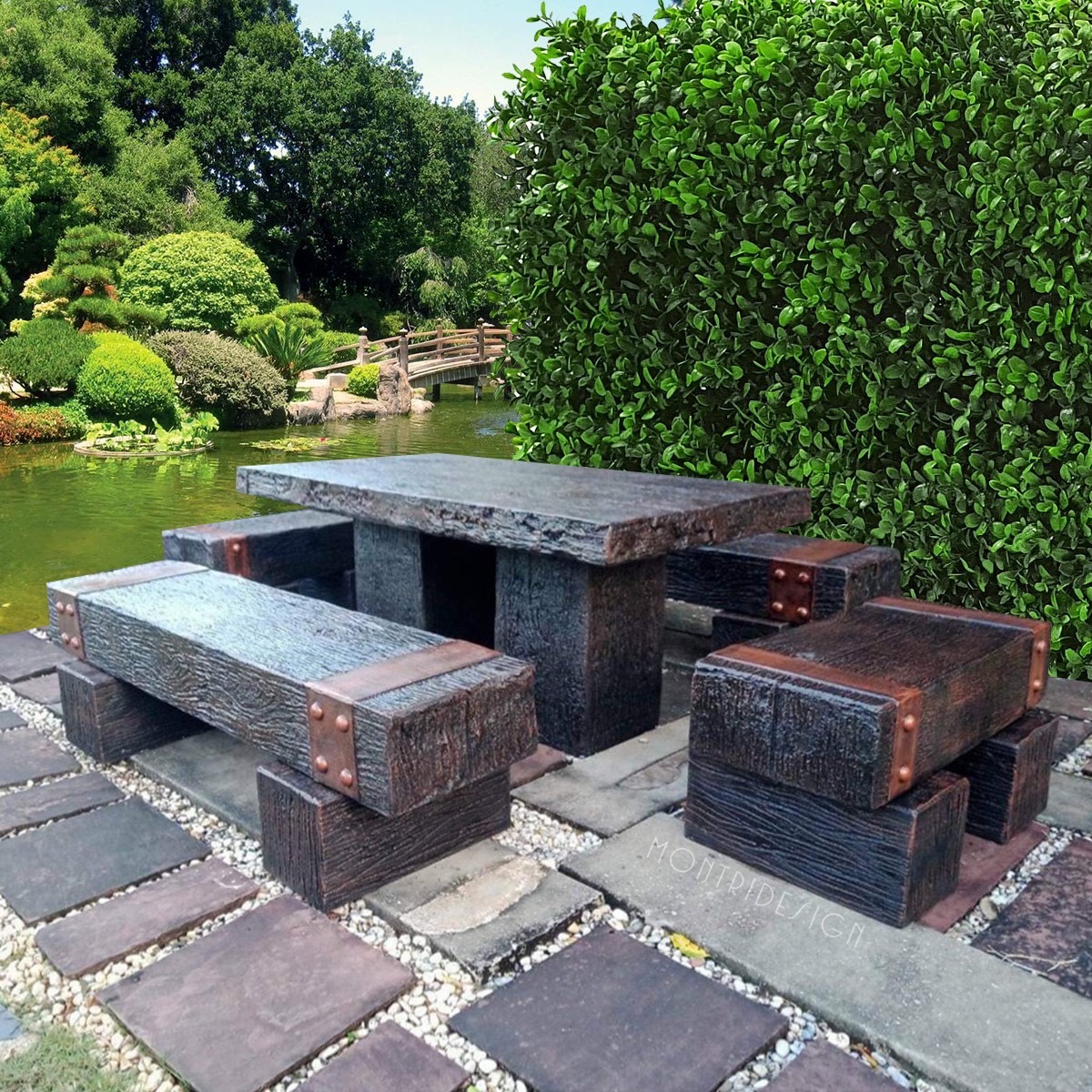 ชุดโต๊ะสนามปุนลายไม้ โต๊ะไม้หมอนโมเดิร์น รุ่น EP03 ขนาด 180*90 cm.