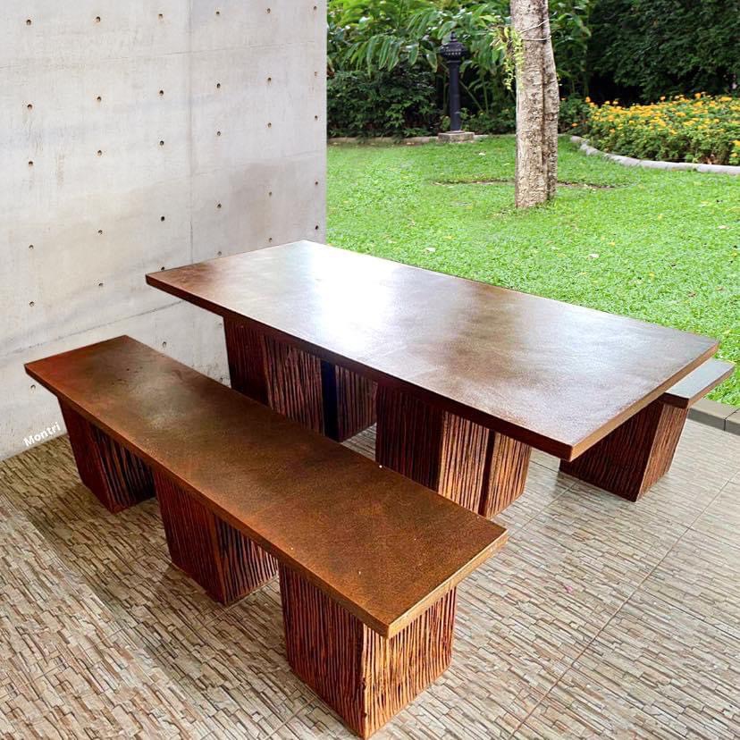 โต๊ะสนามลายไม้ สไตล์ธรรมชาติ ยาว 180 cm. รองรับได้ 8 ท่าน