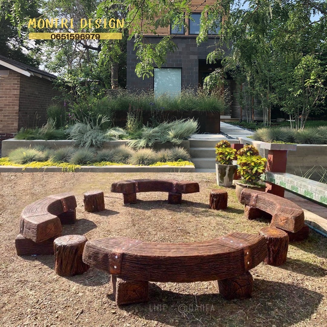 เก้าอี้กลางแจ้ง ใช้ชีวิตแบบ Outdoor Life เก้าอี้ไม้หมอน เก้าอี้สนามในสวน เก้าอี้ปูนลายไม้