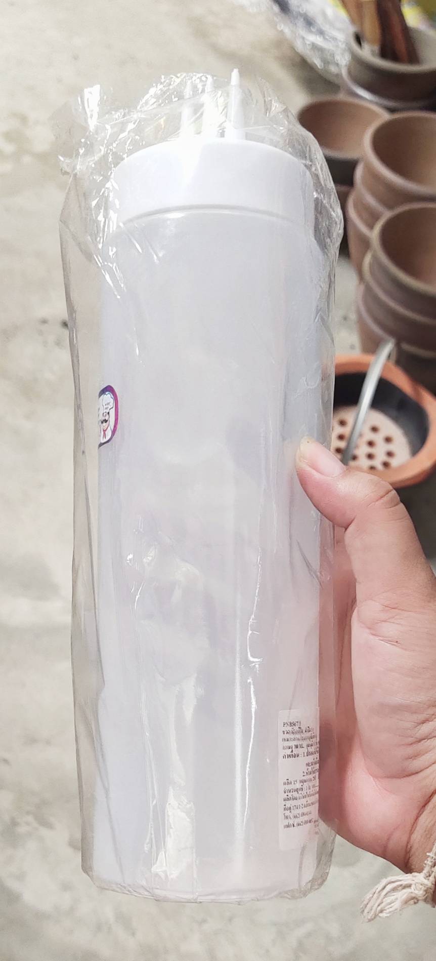 ขวดซอส ขวดบีบ สีใสขาว แบบ 3 รู เกรดA ขนาด 700 ml