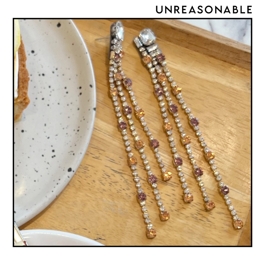 ต่างหูยาว สีน้ำตาลทอง ต่างหูคลิป ต่างหูก้านเงินแท้ น้ำหนักเบา สวยใส่สบาย UA0786-01 Unreasonable Accessories