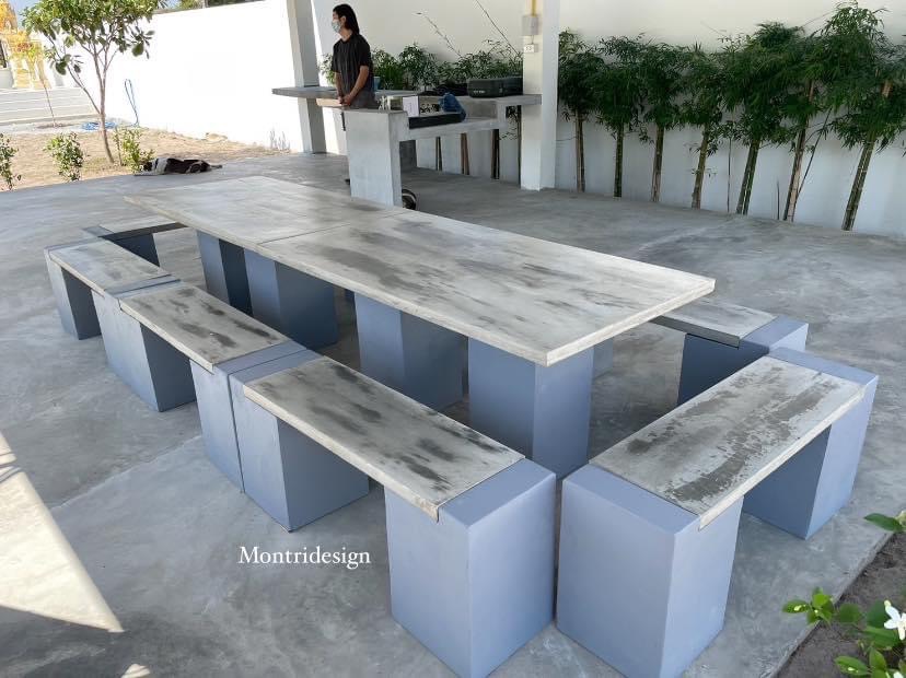 โต๊ะปูนสนาม ชุดโต๊ะสนามโมเดิร์น 16 ที่นั่ง Outdoor furniture เข้าได้กับบ้านทุกสไตล์ คุณภาพยืน 1