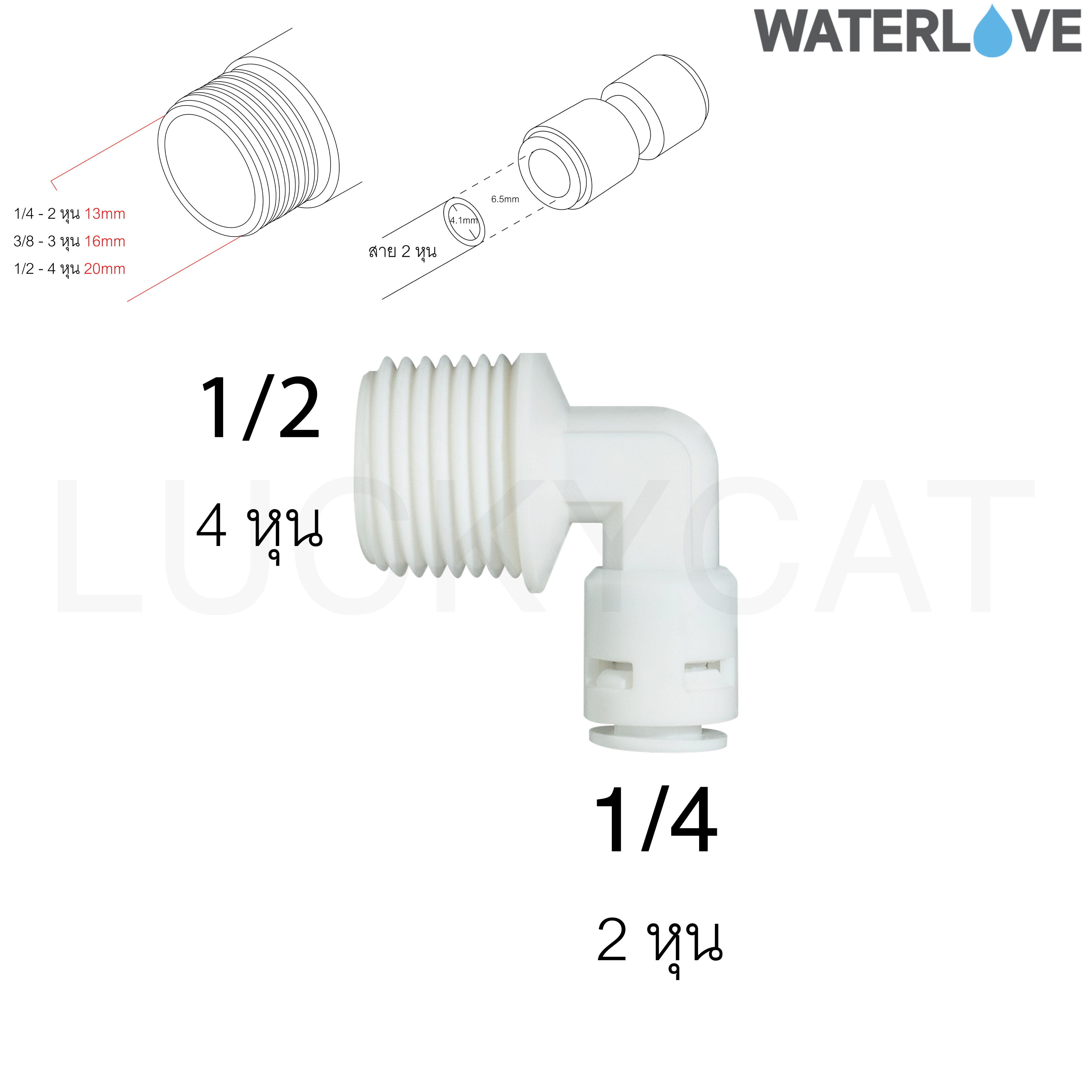 ข้อต่อฉาก เกลียวนอก สวมเร็ว ขนาด 1/2" 1/4" ( 4หุน 2หุน ) สำหรับสายน้ำ PE สายเครื่องกรองน้ำ