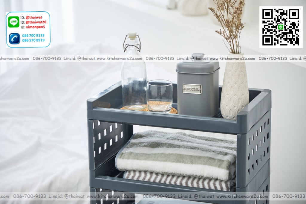 P06752 ชั้นวางของเอนกประสงค์ 2 ลิ้นชัก 3 ชั้น (48*30*98 cm) มีล้อ ดีไซน์ใหม่ No.1072 ราคาขายส่งต่อ 6 ชุด: เฉลี่ย 350 บต่อชุด