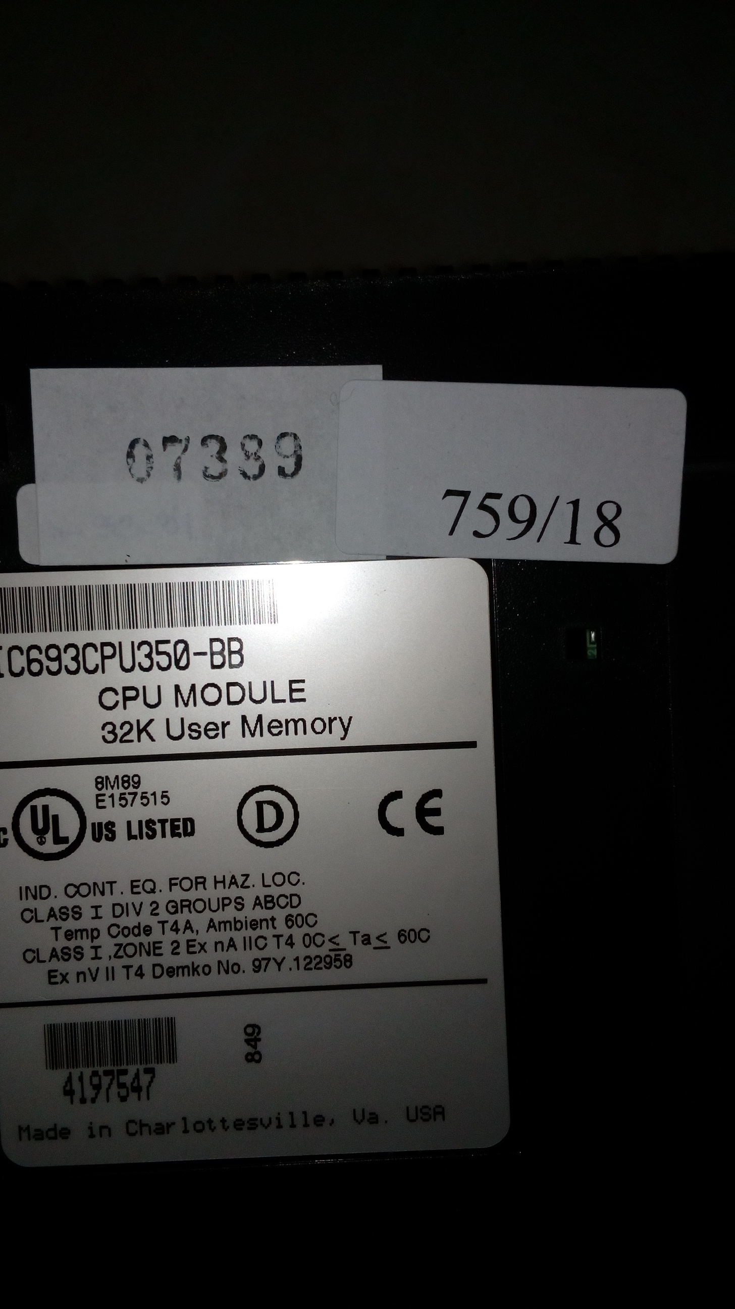 PLC " GE FANUC " MODEL : IC693CPU350-BB