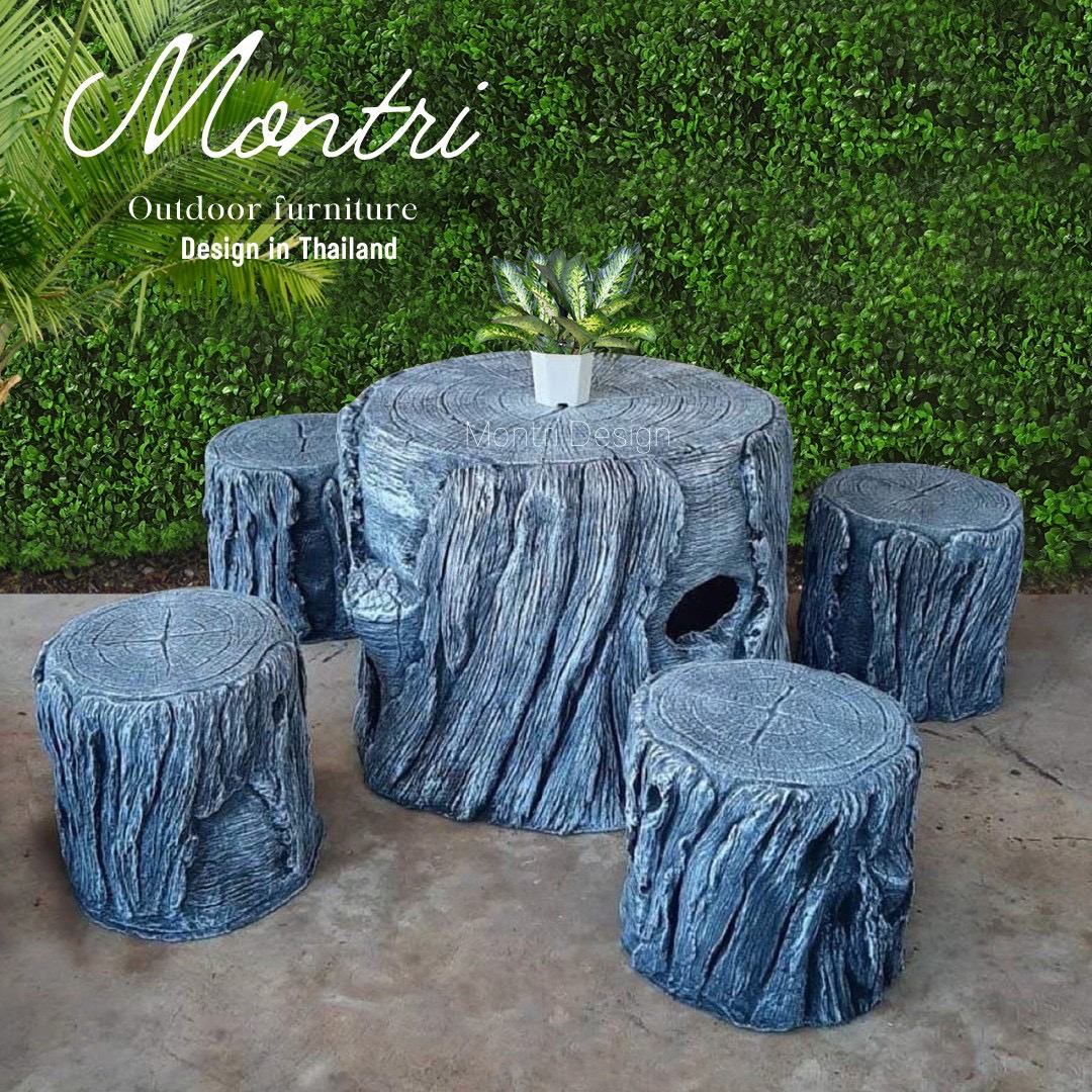 ชุดโต๊ะลายเปลือกไม้ โต๊ะปูนลายไม้ โต๊ะปูนสนามลายไม้ เสมือนไม้จริง