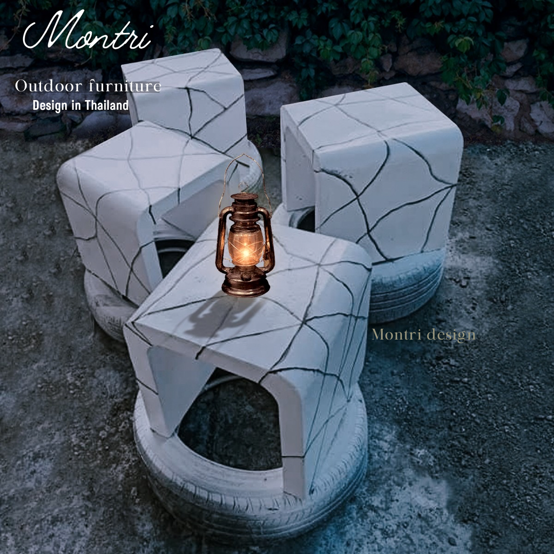 ชุดโต๊ะสนาม โต๊ะสนาม โต๊ะสนามกลางแจ้ง ชุดโต๊ะปูนซีเมนต์สไตล์ลอฟท์ รุ่น Loft mini สี Luxury white & black