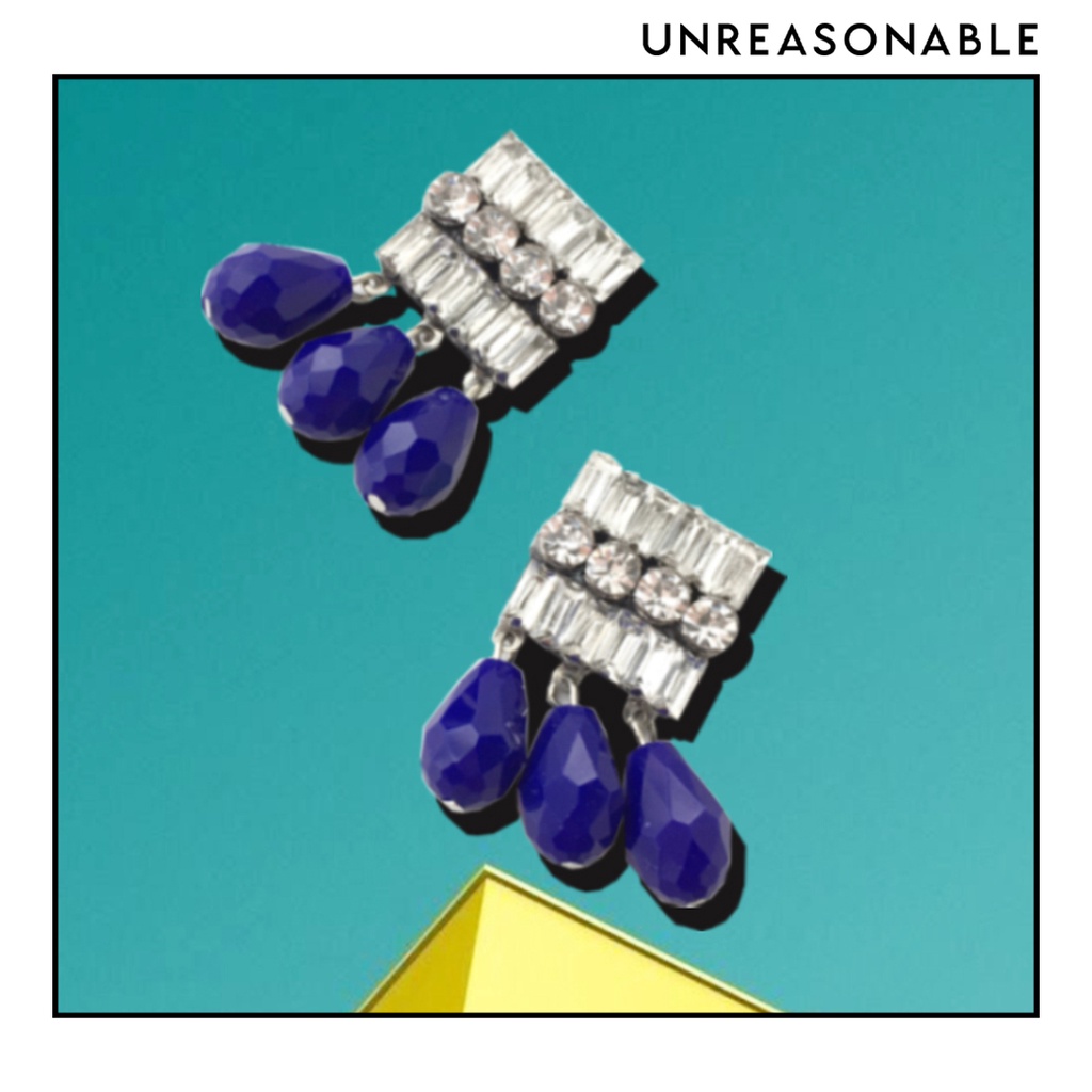 ต่างหู Drop สีน้ำเงิน ต่างหูคลิป ต่างหูก้านเงินแท้ น้ำหนักเบา สวยใส่สบาย UA0718-01 Unreasonable Accessories