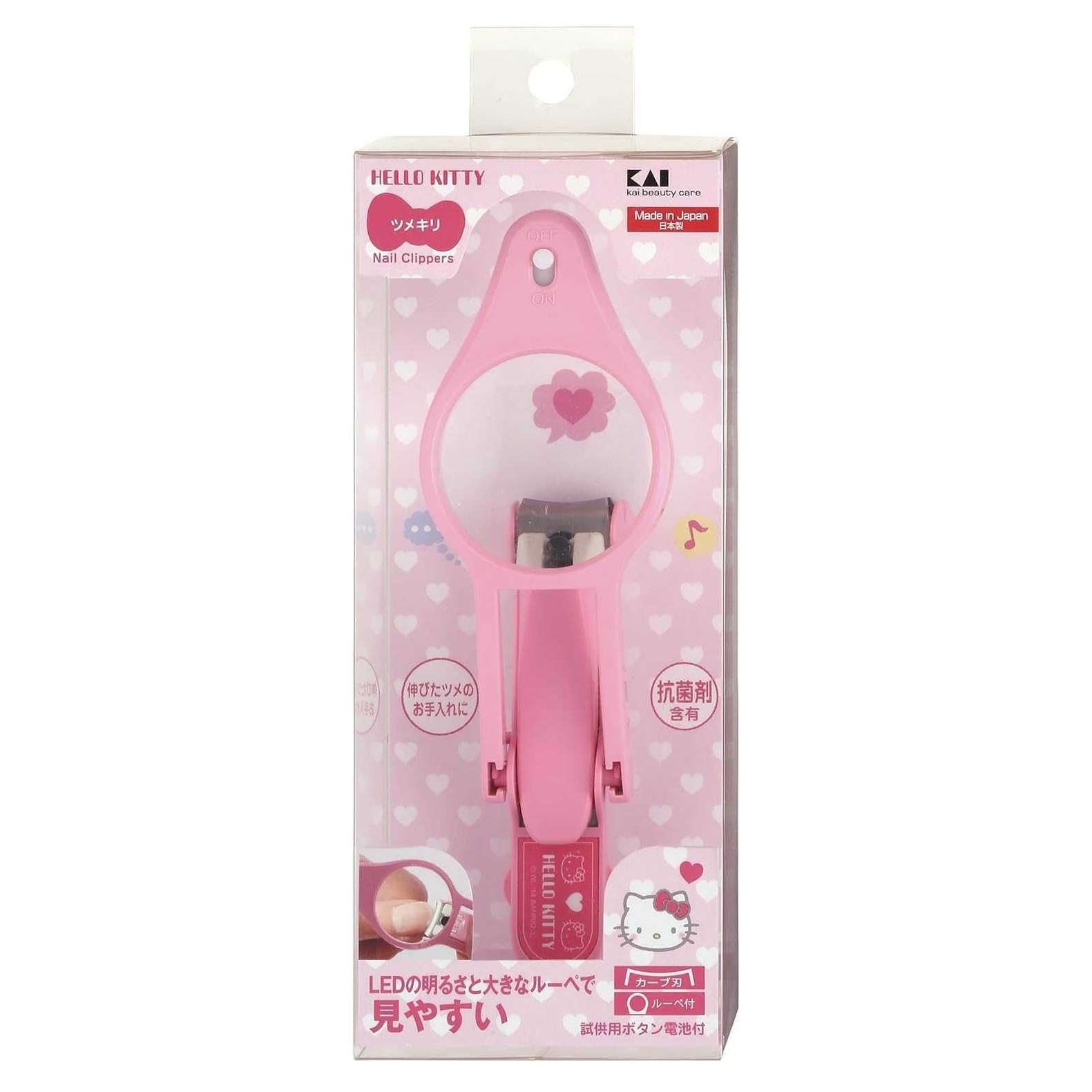 KAI กรรไกรตัดเล็บ hello kitty made in Japan พร้อมแว่นขยายและไฟ led