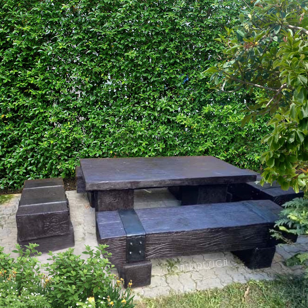 ชุดโต๊ะสนามปุนลายไม้ โต๊ะไม้หมอนโมเดิร์น รุ่น MN03 ขนาด 180*90 cm.