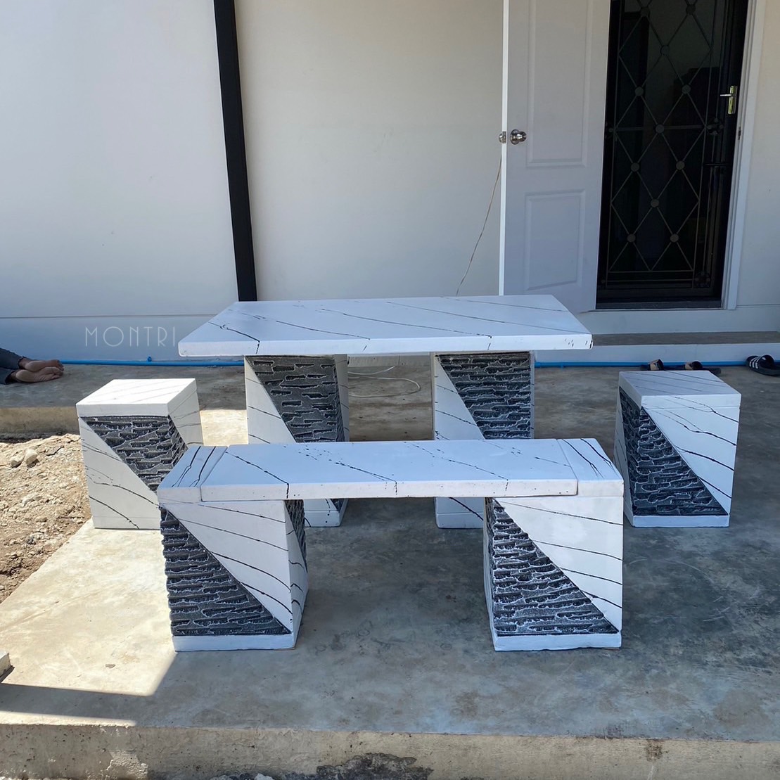 โต๊ะสนาม ชุดโต๊ะสนาม โต๊ะสนามโมเดิร์น โต๊ะสนามกลางแจ้ง ชุด 6 ที่นั่ง แนว Modern Luxury 2023 ขนาดโต๊ะยาว 120*80 cm.