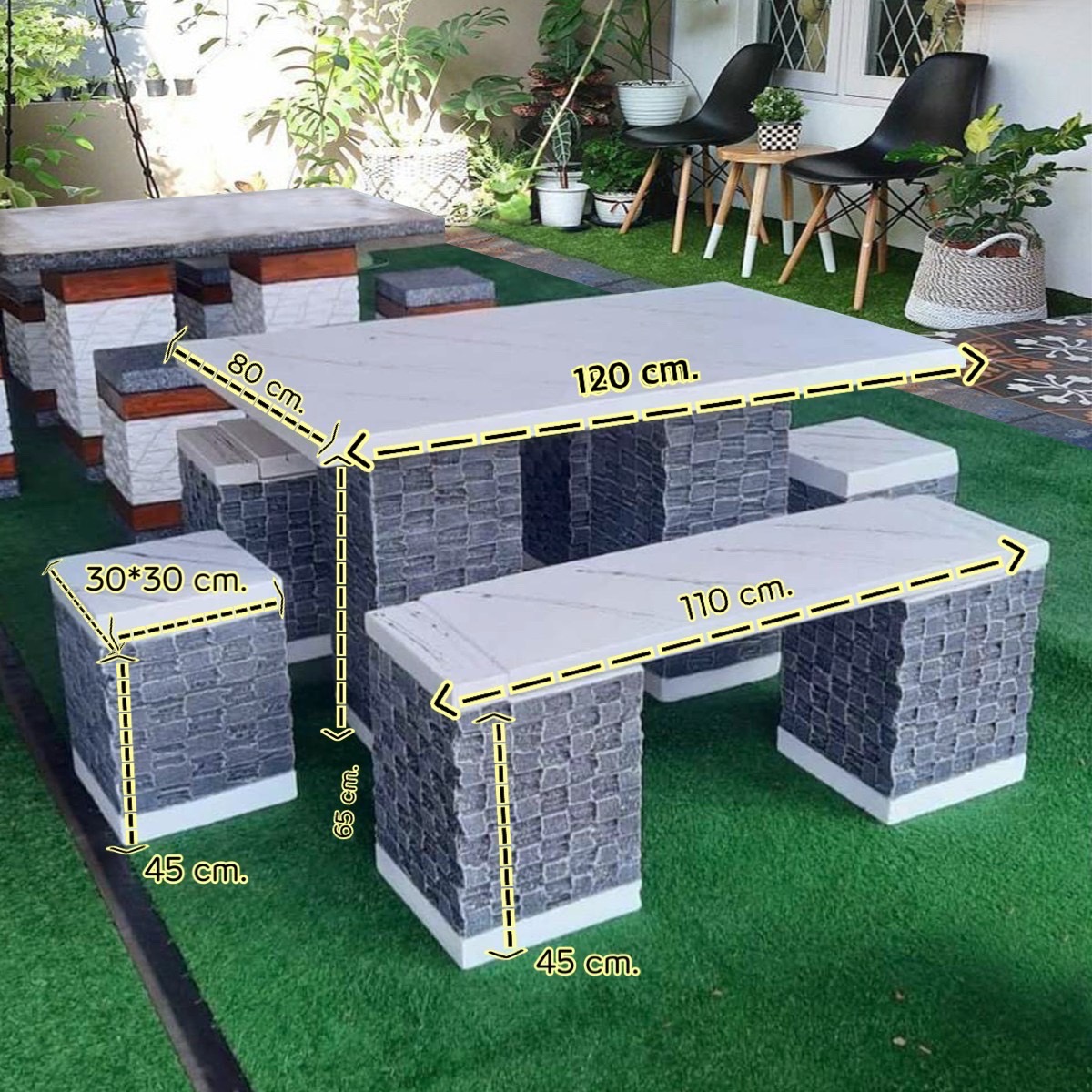 ชุดโต๊ะสนาม โต๊ะสนามกลางแจ้ง ชุด 6 ที่นั่ง ขนาดแผ่น 120*80 cm.