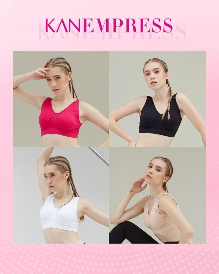[3แถม3] ชุดชั้นในสปอร์ตบรา KANEMPRESS ลดล้างสต๊อกจากในห้างฯ ตัวละ800บ. ฟรีไซส์ ( ชมพู2, ดำ2, เนื้อ2)