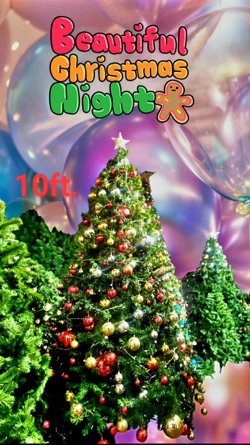 แบบต้นคริสต์มาสปลอม ขนาด 10ฟุต ตกแต่งบอล คริสต์มาสประดับหลากสีสัน
