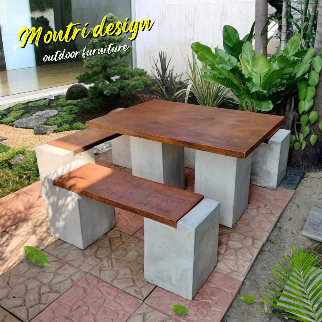 ชุดโต๊ะสนาม โต๊ะสนามกลางแจ้ง ชุด 6 ที่นั่งเก้าอี้พาดยาว ขนาดแผ่น 150*80 cm.