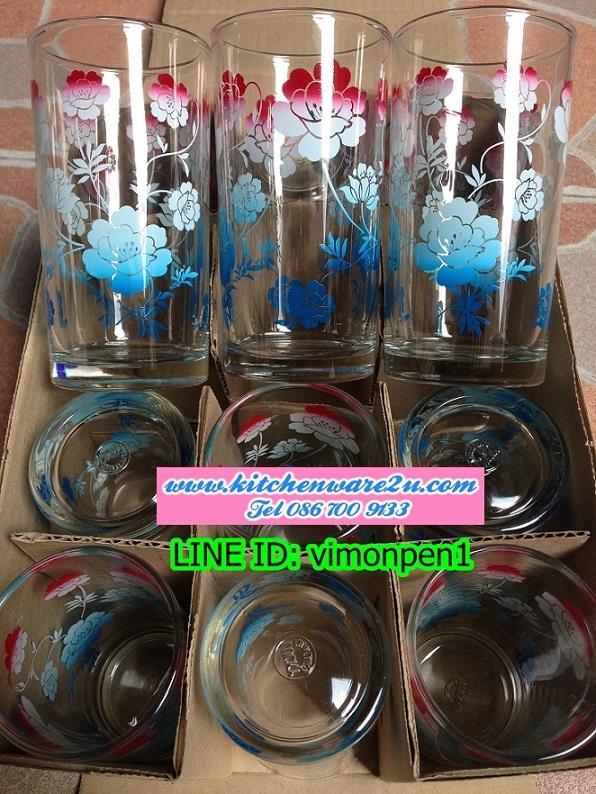 P10037 แก้วใส 10 ออนซ์ พิมพ์ลาย (6.2*6.2*12 cm) No.30 ขายยกลัง (ราคาส่งต่อกล่อง: กล่องละ 6 โหล :72 ใบ)