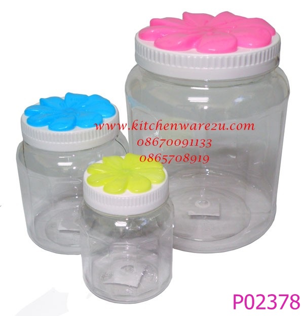 P02378 ขวดโหล PET ฝาดอกไม้ C001 (ปากกว้าง 7.6 สูง 12.5 กลางขวด 10.0 ซม) ราคาส่งต่อ 12 ใบ