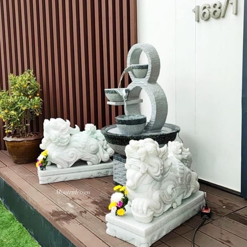 น้ำล้นโมเดิร์น เลข 8 มงคล น้ำพุแต่งสวน ฮวงจุ้ยน้ำพุ น้ำล้นเลข8 รุ่น 8 ขาว-เทา