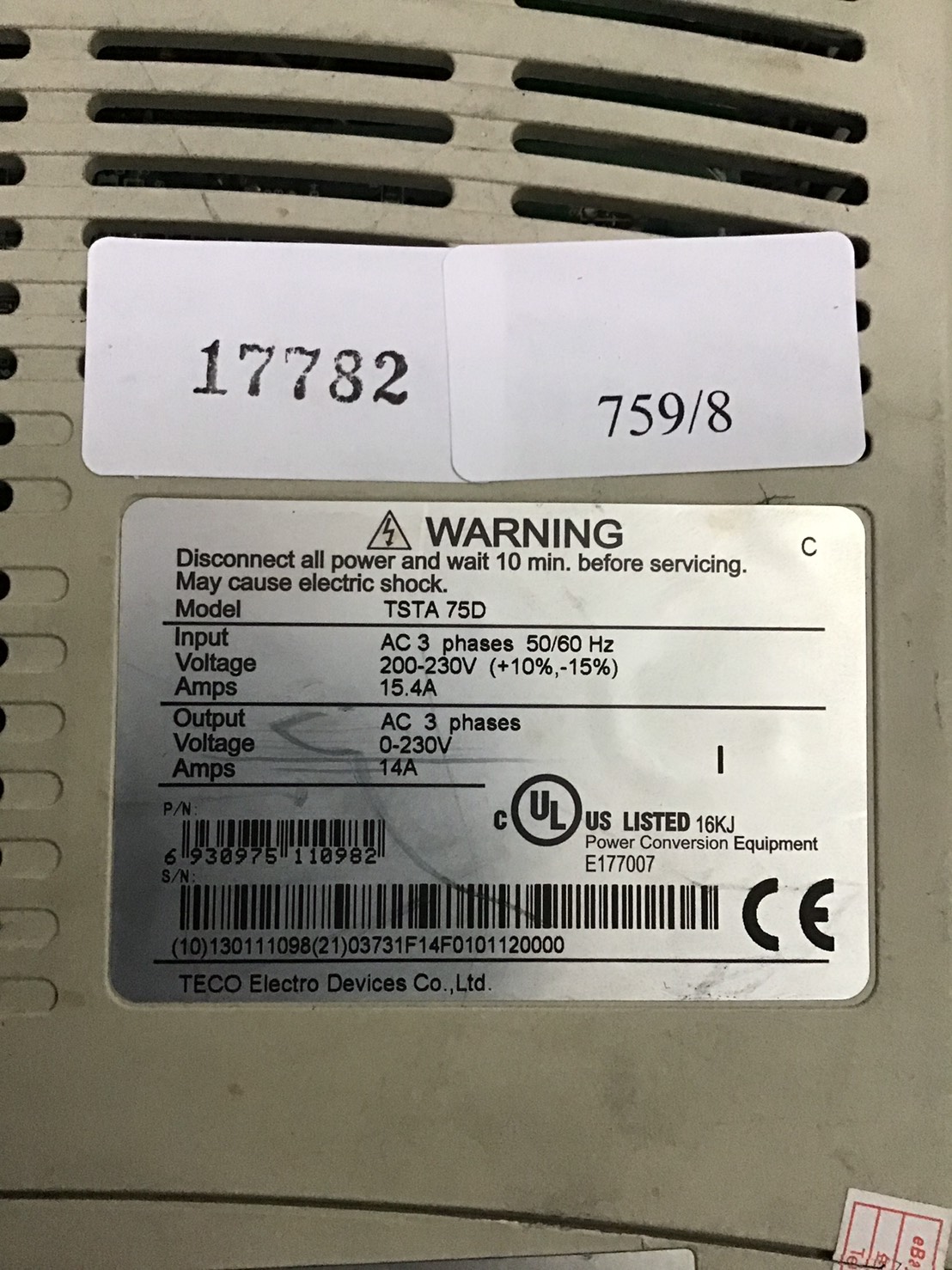 SERVO DRIVE " TECO " MODEL : TSTA 75D