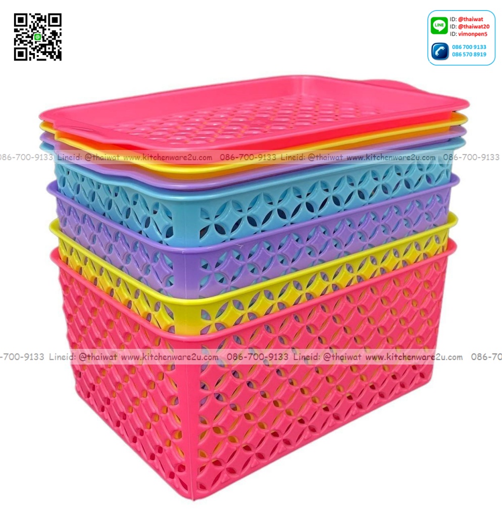 P11920 ตะกร้าฉลุมีฝา (21*27*10 cm) สีหวาน ขายดีมาก ราคาส่งต่อ 1 โหล:12 ใบ ขายส่งตะกร้ามีฝา