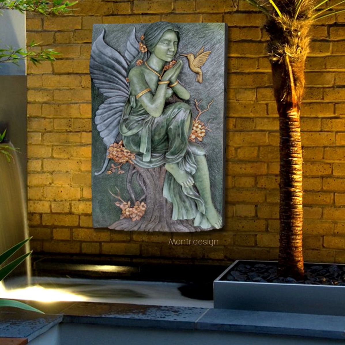 ภาพนางฟ้าปูนปั้น ภาพประติมากรรมนูนสูง ภาพนางฟ้าปูนปั้นสด ขนาด 58*95 cm.