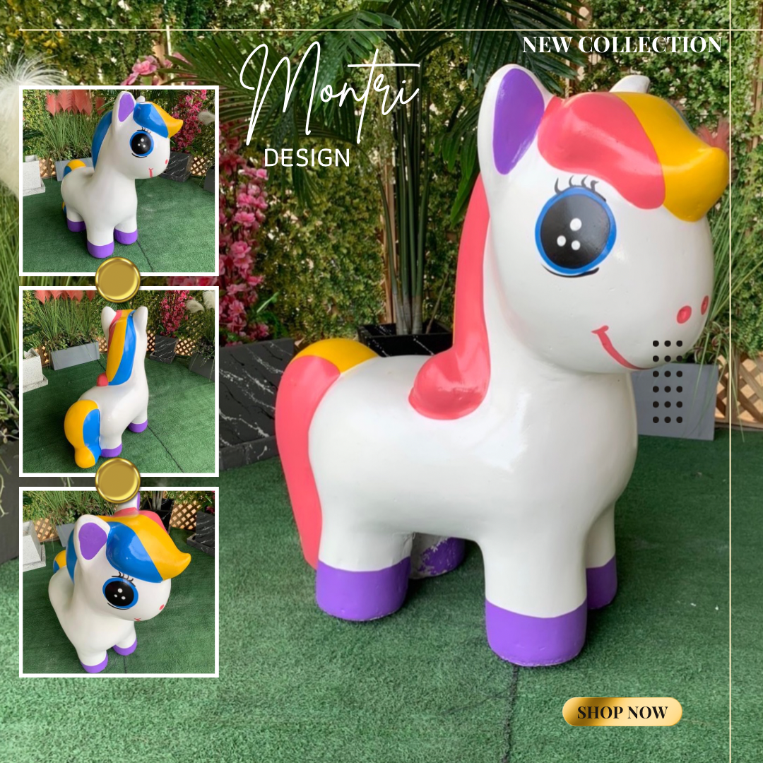 เก้าอี้รูปโพนี่ ม้านั่งม้าโพนี่ เก้าอี้ม้ายูนิคอร์น สีขาว/เท้าม่วง