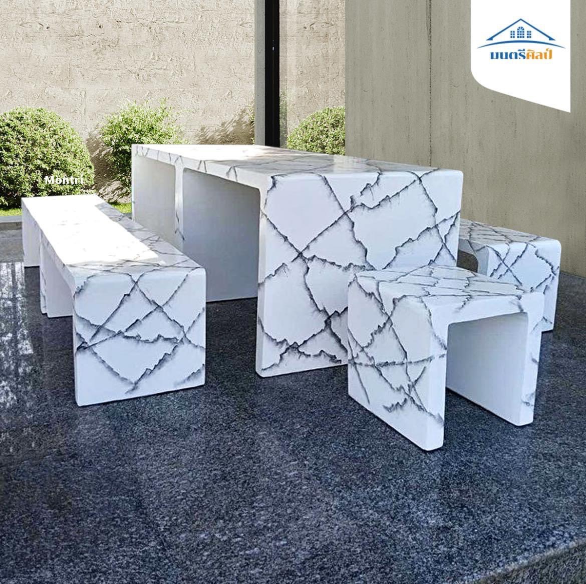 ชุดโต๊ะสนาม Modern Luxe ลายหินอ่อนทรงตัว U เติมเต็มความหรูหราให้พื้นที่ แข็งแรง ทนทาน