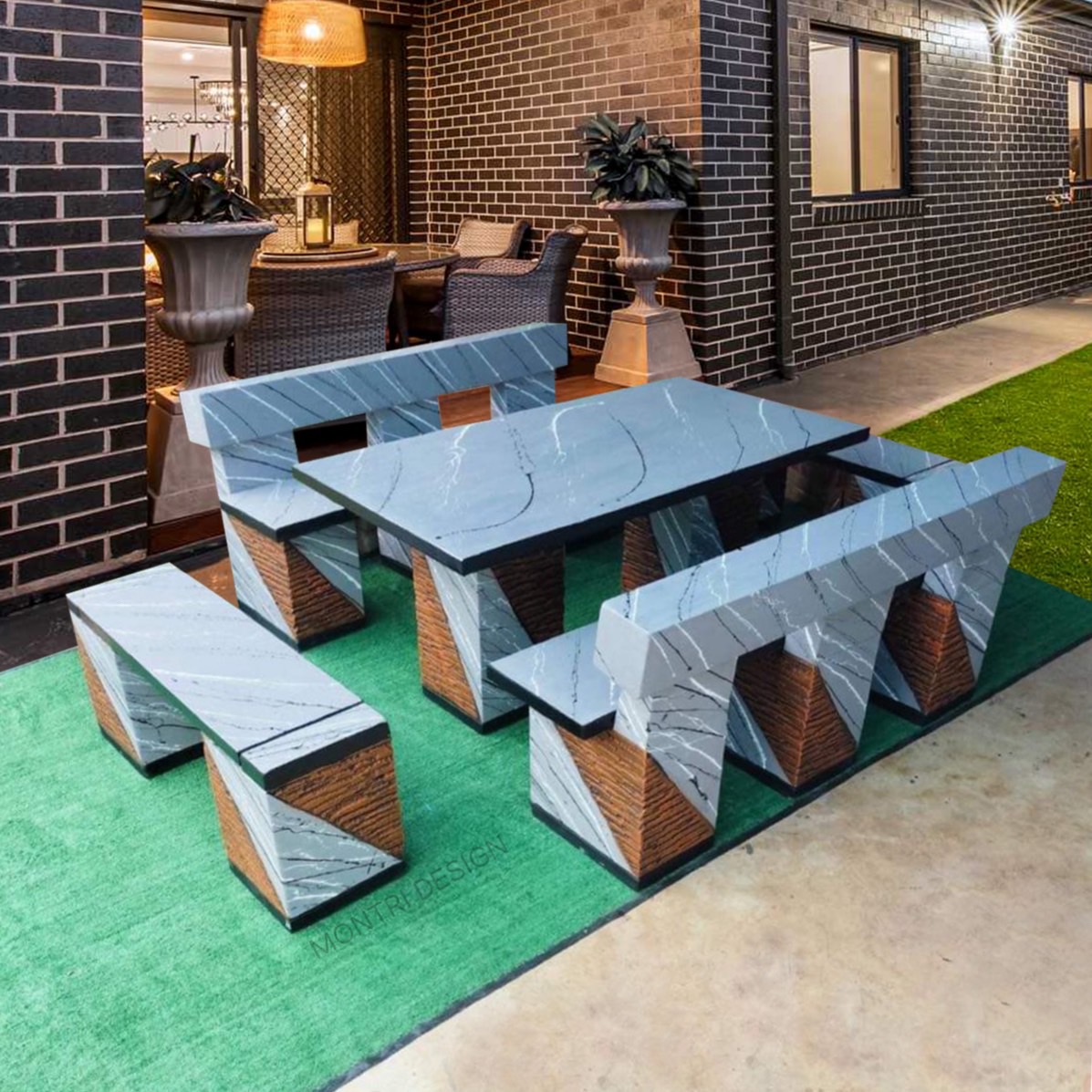 โต๊ะโมเดิร์นพนักพิง โต๊ะสนามปูนปั้น โตีะสนามโมเดิร์น ขนาด 150*80 cm. รุ่น LA711