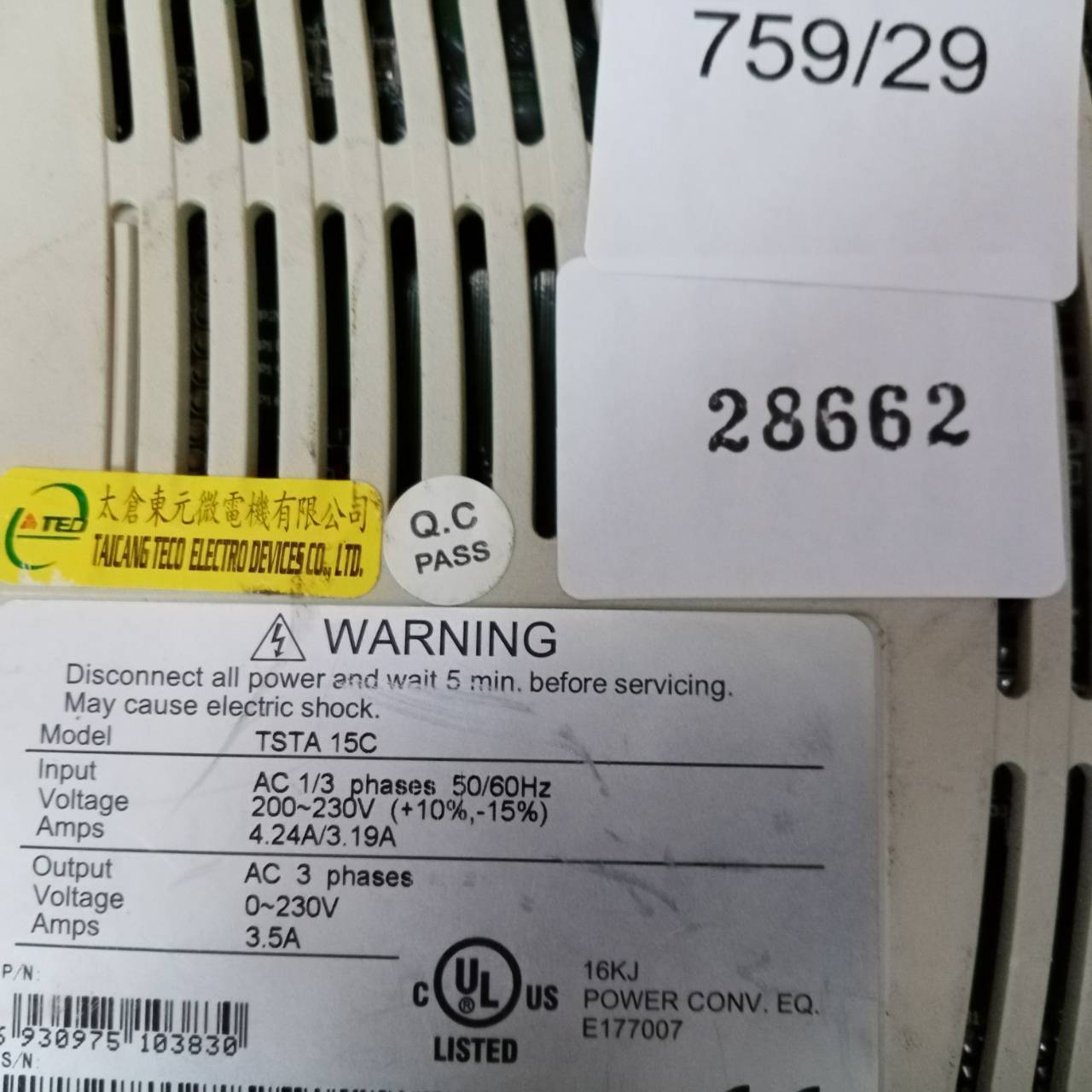 SERVO DRIVE " TECO " MODEL : TSTA 15C