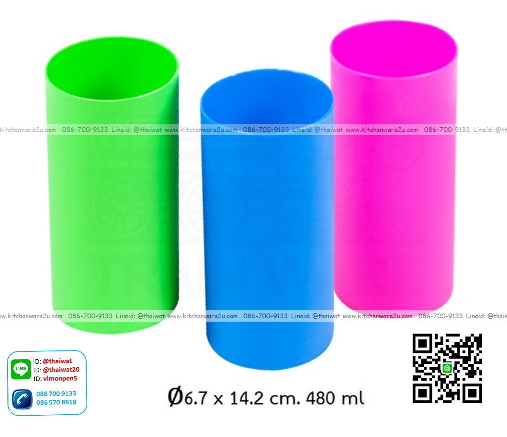 P07552 แก้วน้ำพลาสติก ทรงสูง (6.5*6.5*14 ซม.) No.205 เกรดเอ สีหวาน ราคาส่งต่อ 1 โหล:12 ใบ