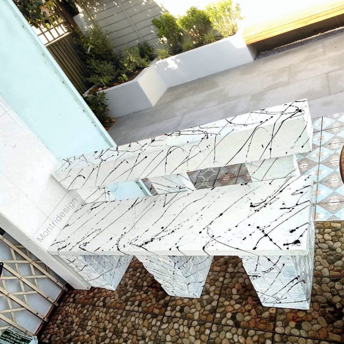 เก้าอี้สนามพนักพิง ม้านั่งเล่นในสวน เก้าอี้ปูนพนักพิงสไตล์โมเดิร์น