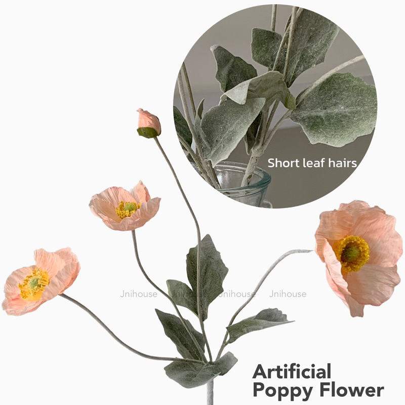 [พร้อมส่ง] Jnihouse : ดอกป๊อปปี้ ดอกไม้ปลอม Poppy Flower (Short leaf hairs)
