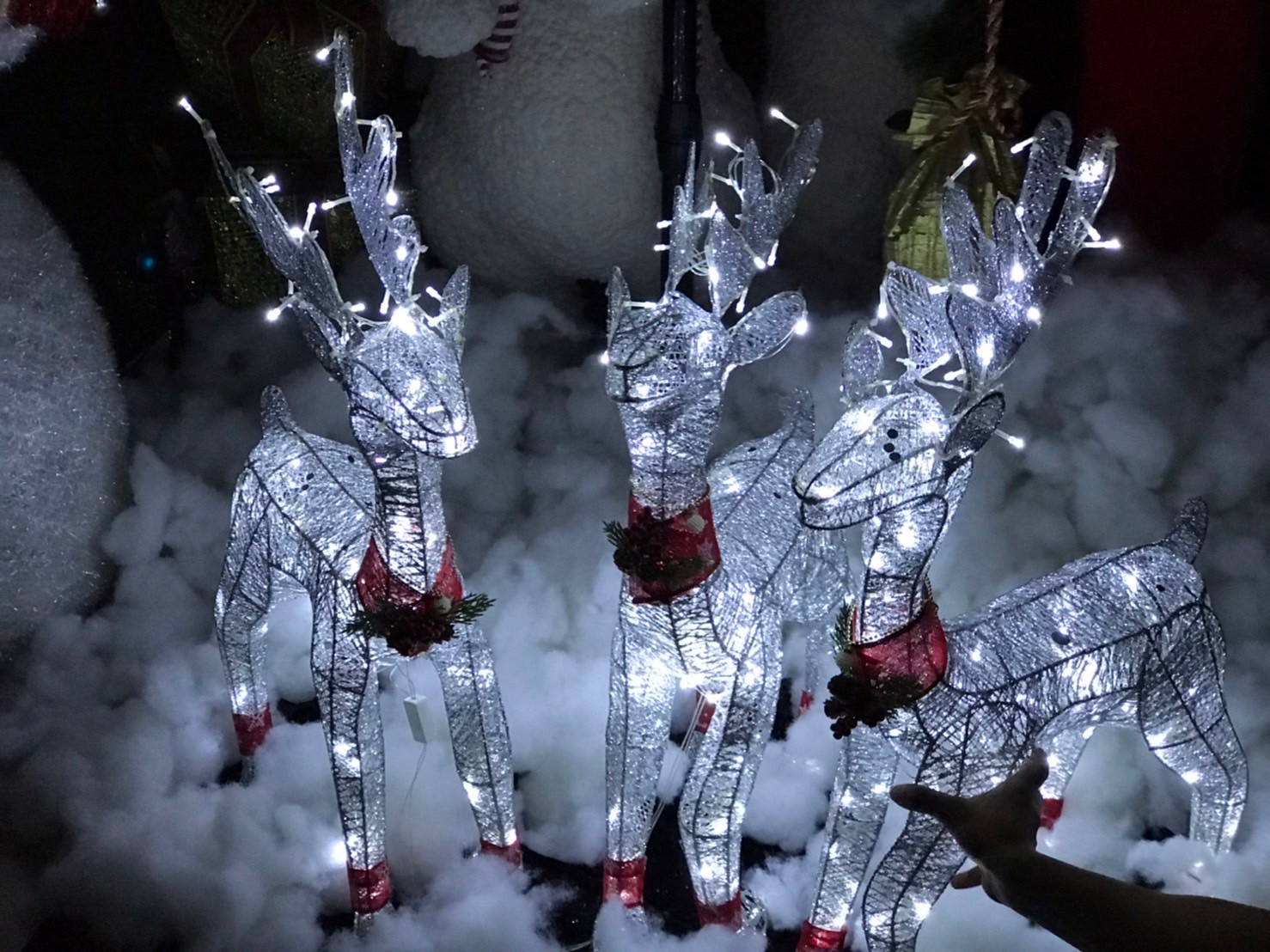 กวางเรนเดียร์คริสต์มาส3ชิ้น ไฟสีเงิน