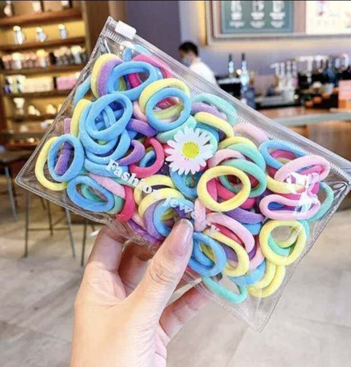 💗มาหยากิ๊ฟช้อป 💗 ยางรัดผม สีสดใส น่ารัก ยางรัดผมเส้นนุ่ม อ่อนโยนต่อเส้นผม ขนาดเส้นผ่าศูนย์กลาง 2.5 ซ.ม. สำหรับเด็ก แพ็ค 50 เส้น