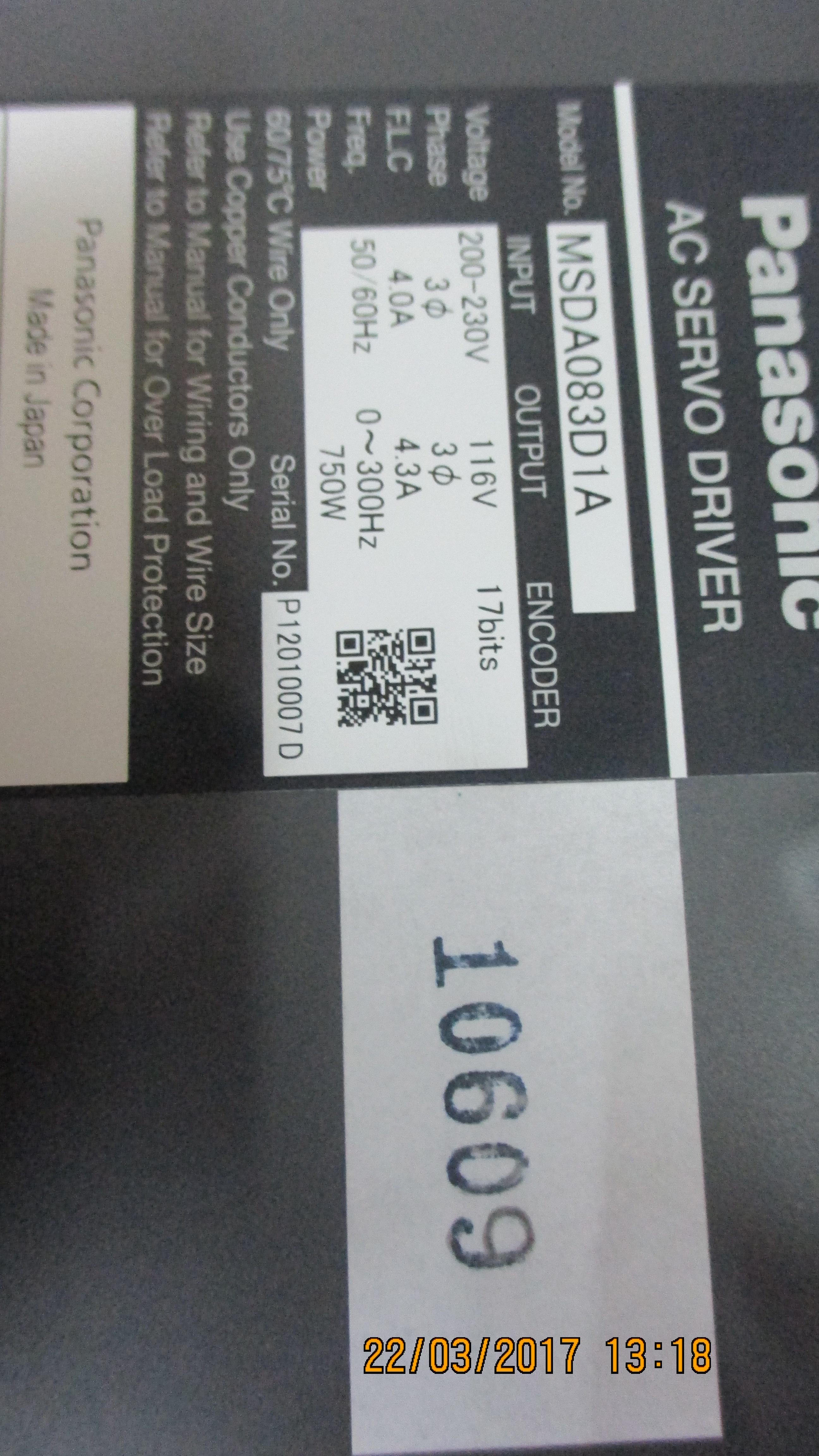 SERVO DRIVE " PANASONIC " MODEL : MSDA083D1A