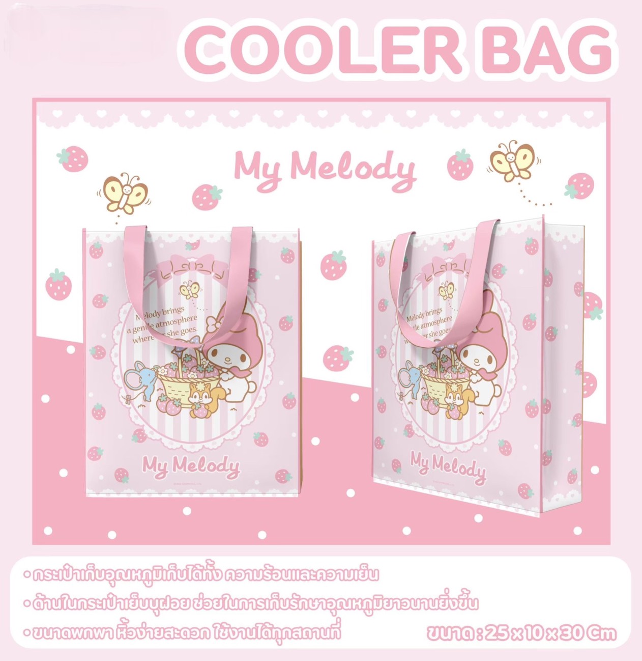 กระเป๋าเก็บอุณหภูมิ My Melody ลายปิกนิก GA-039 แพ็คละ 165บาท/3ชิ้น (ชิ้นละ 55 บาท)