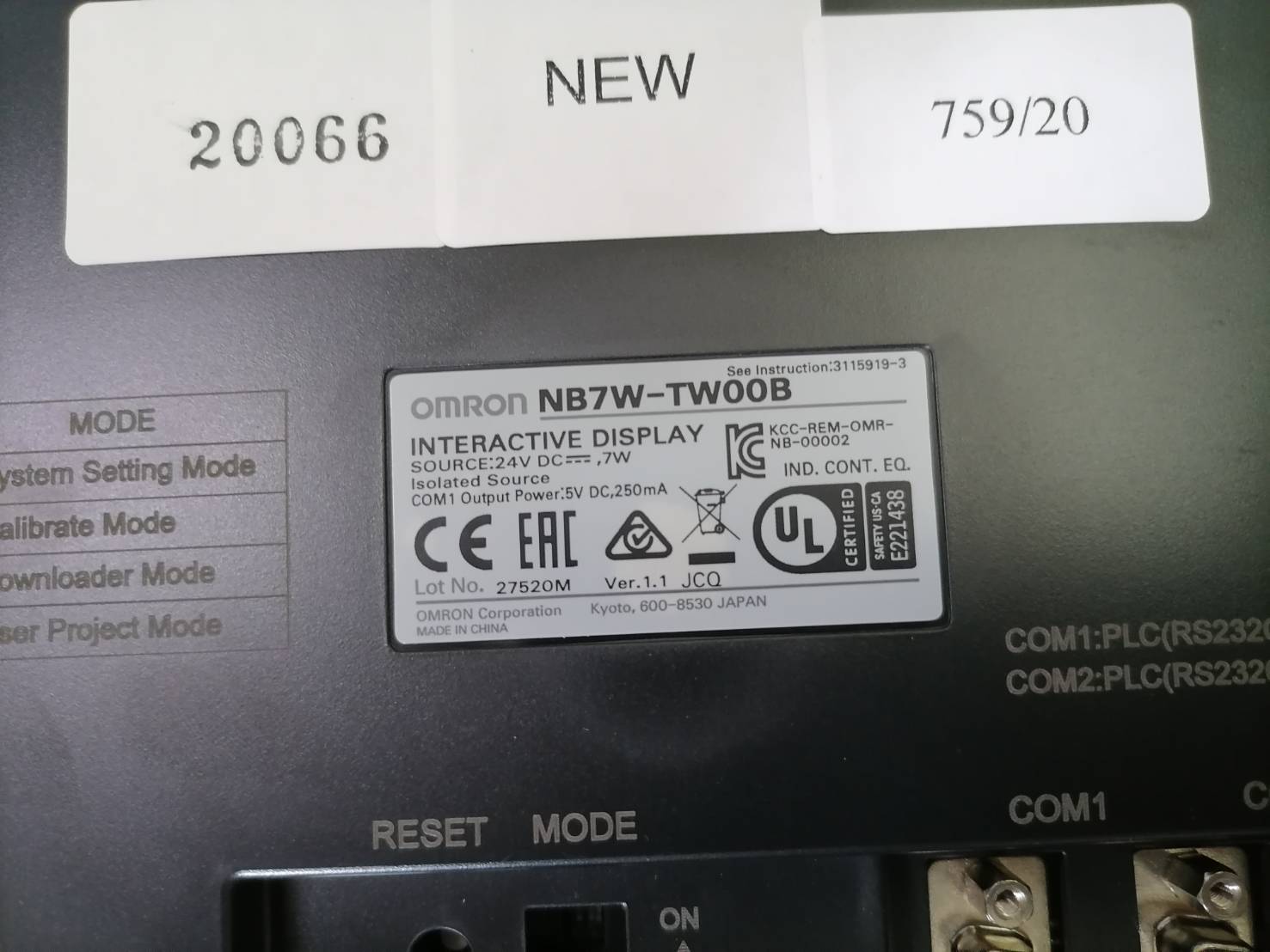 LCD TOUCH SCREEN " OMRON " MODEL : NB7W-TW00B