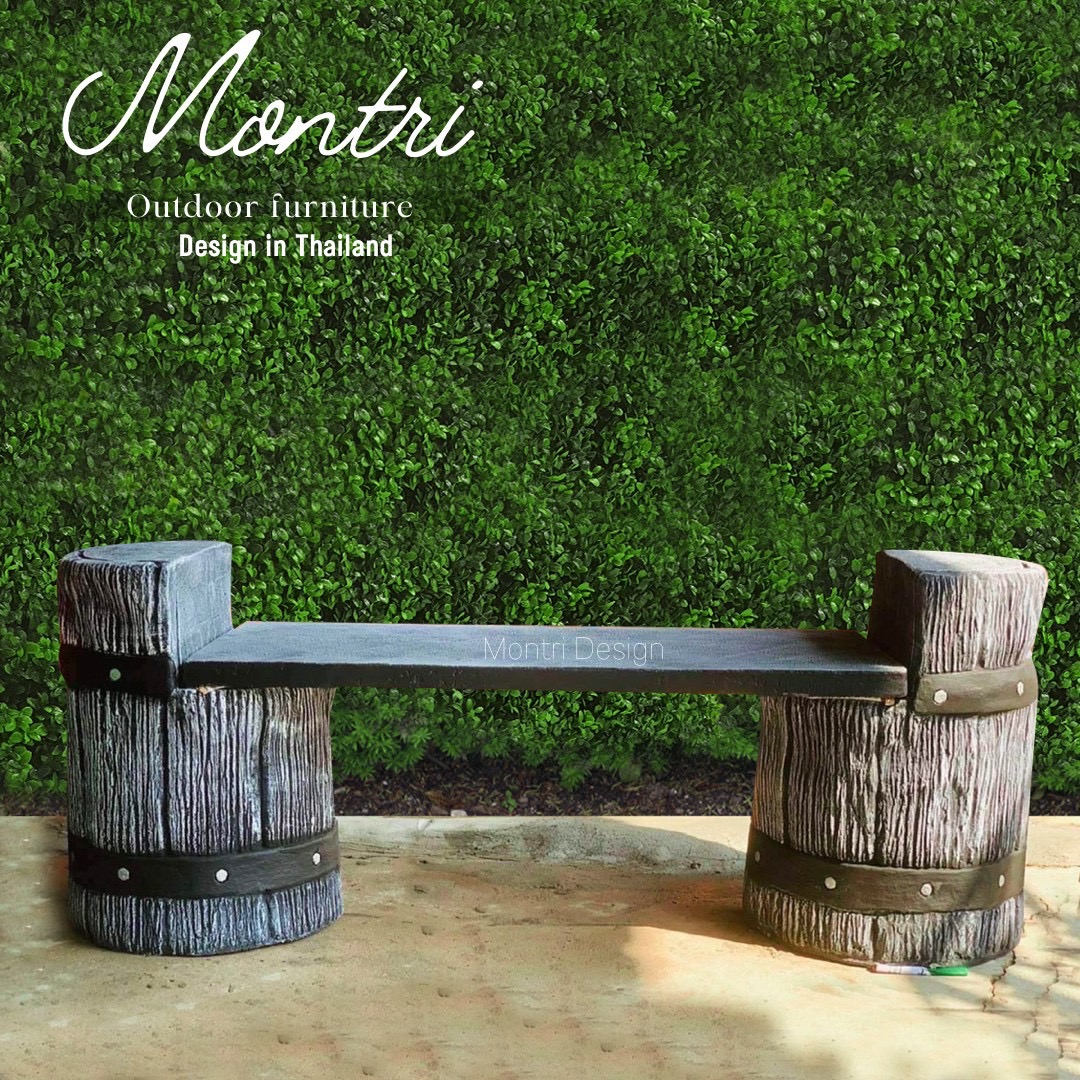 เก้าอี้เปลือกไม้ ม้านั่งเปลือกไม้ ม้านั่งแต่งสวน เก้าอี้แต่งสวน เก้าอี้ปูนลายไม้ ม้านั่งปูนลายไม้ รุ่น thaidesign A01 สีเทา