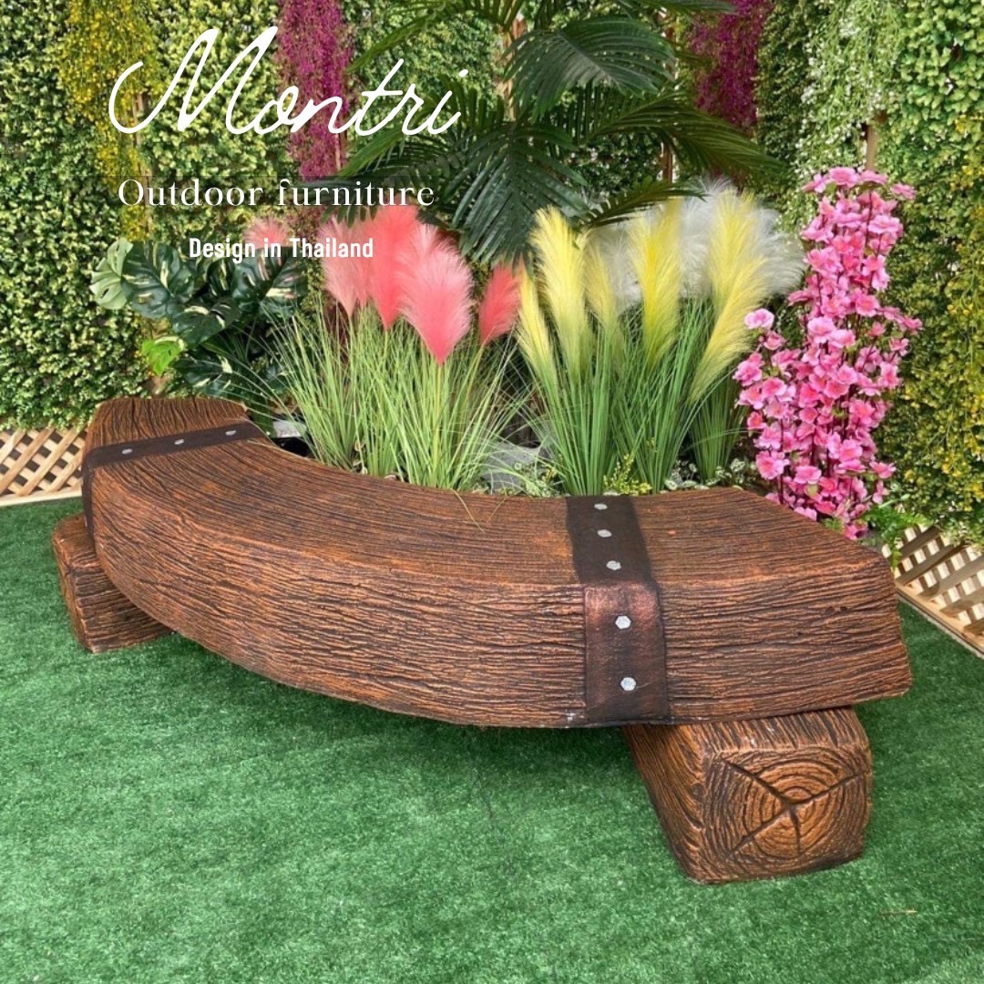 เก้าอี้รอบต้นไม้ เก้าอี้ไม้หมอนทรงโค้ง เก้าอี้ปูนลายไม้ รุ่น Reef05 ม้านั่งปูน