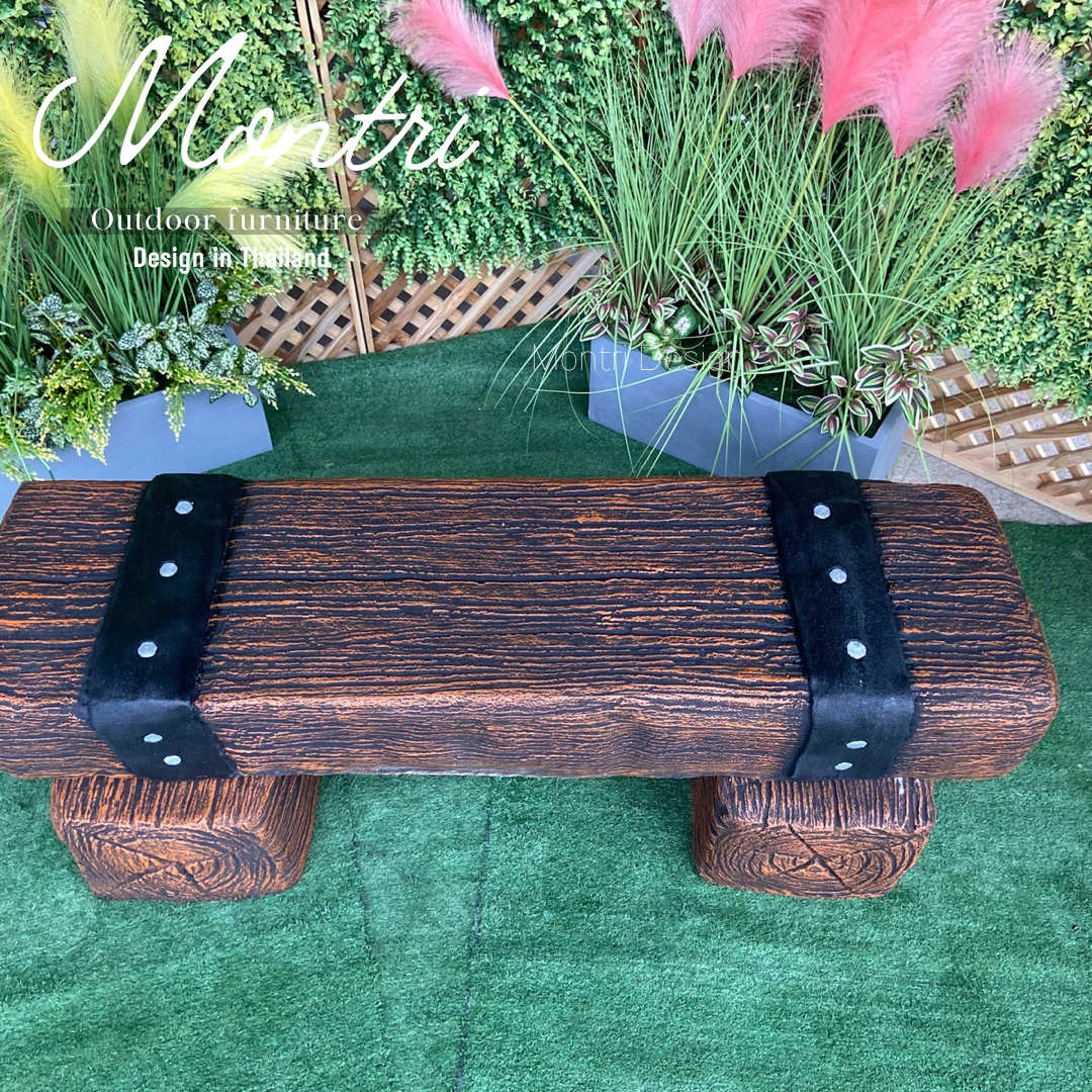 เก้าอี้ไม้หมอน สีน้ำตาลคาดดำ 30x120x40 cm. ม้านั่งสนามปูน เก้าอี้ปูนปั้น