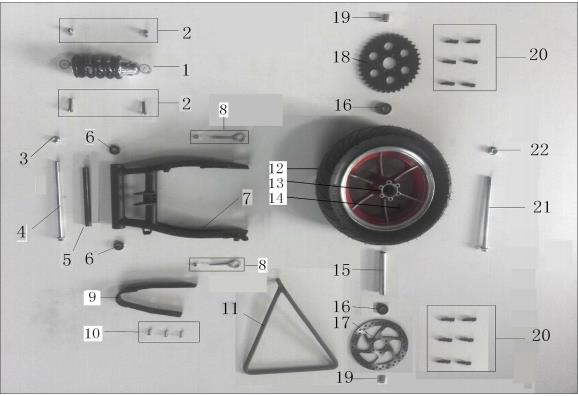 มอเตอร์ไซค์สปอร์ต อะไหล่ X-010 MOTOZONE-X(โมโตโซน-เอ็กซ์) X-010 ระบบกันสะเทือนหลัง/ REAR SUSPENSION ชิ้นส่วน