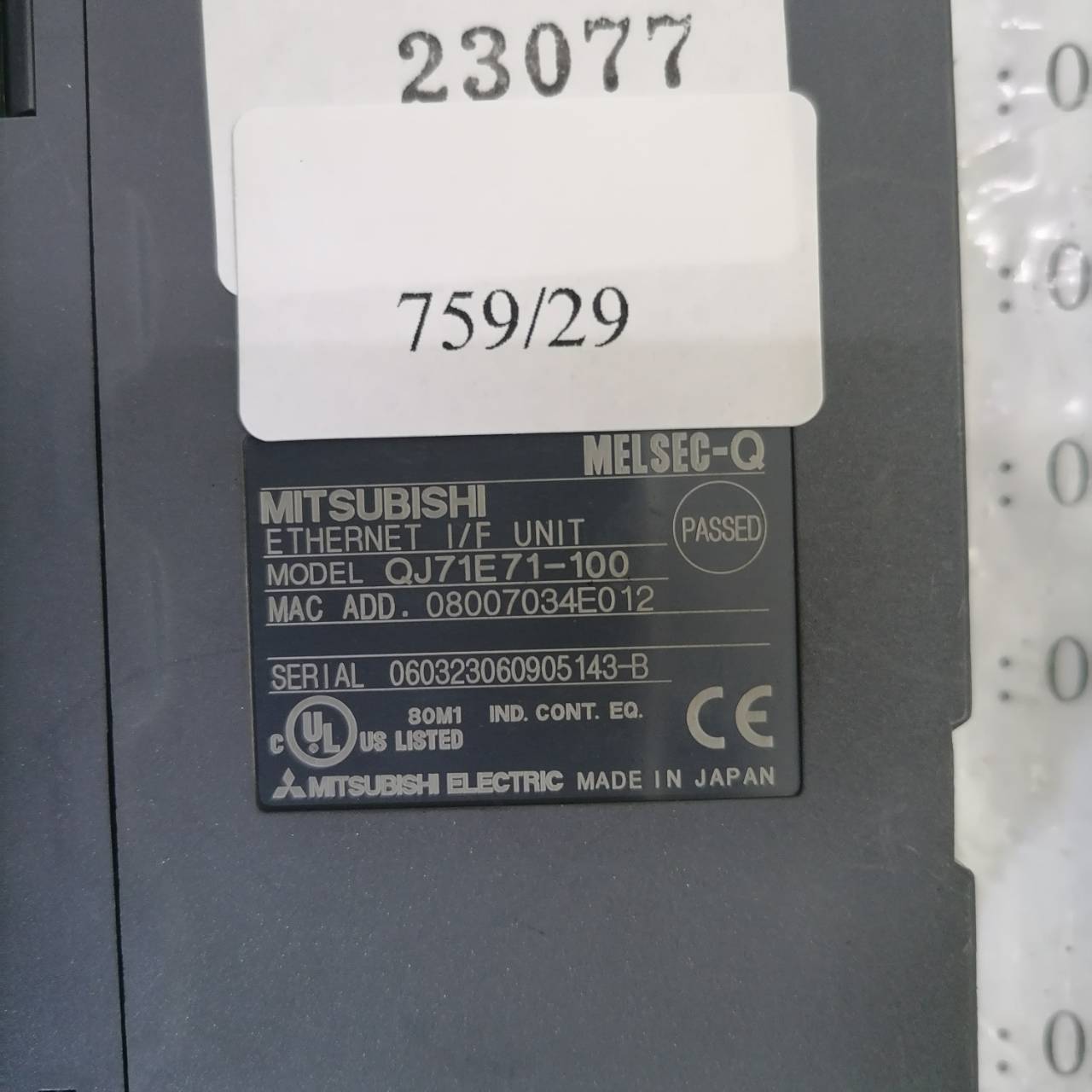 PLC " MITSUBISHI " MODEL : QJ71E71-100