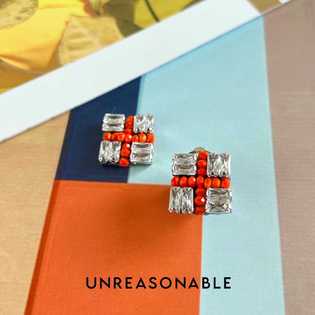 ต่างหู สีส้ม ต่างหูคลิป ต่างหูก้านเงินแท้ น้ำหนักเบา สวยใส่สบาย UA0812-02 Unreasonable Accessories