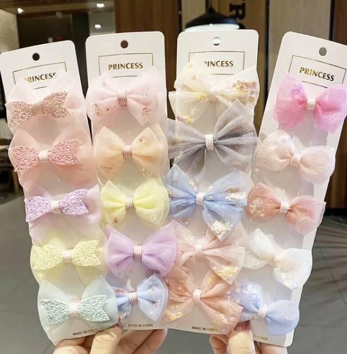 💗มาหยากิ๊ฟช้อป💗 กิ๊บติดผมโบว์นางฟ้า เจ้าหญิง น่ารักๆ สำหรับเด็กผู้หญิง สีสดใส 1 แพ็ค มี 5 ชิ้น