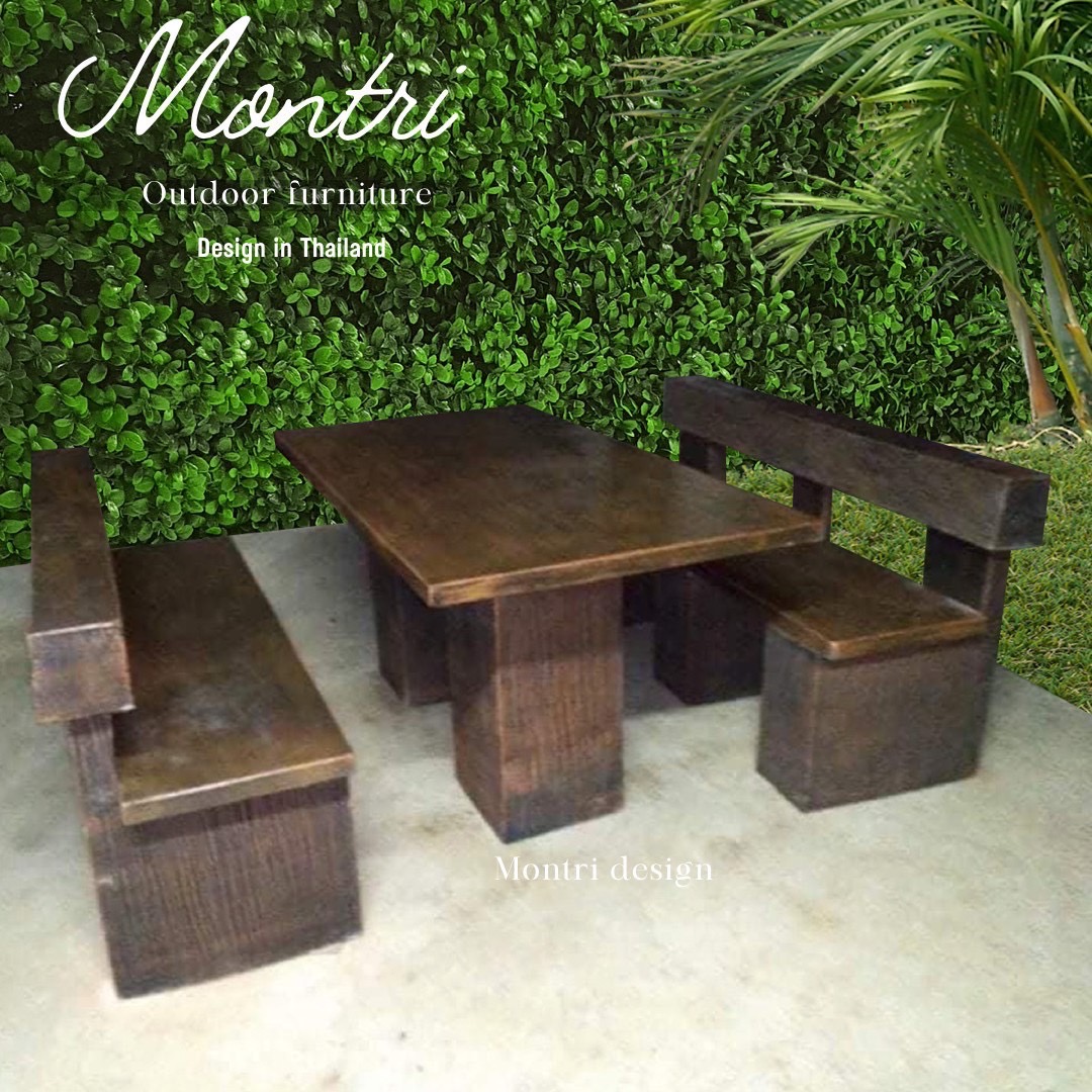 ชุดโต๊ะปูนสนามลายไม้ โต๊ะปูนลายไม้ เก้าอี้พนักพิง โต๊ะปุนสนามกลางแจ้ง รุ่น LA04 ลายไม้ ขนาด 150*80 cm.
