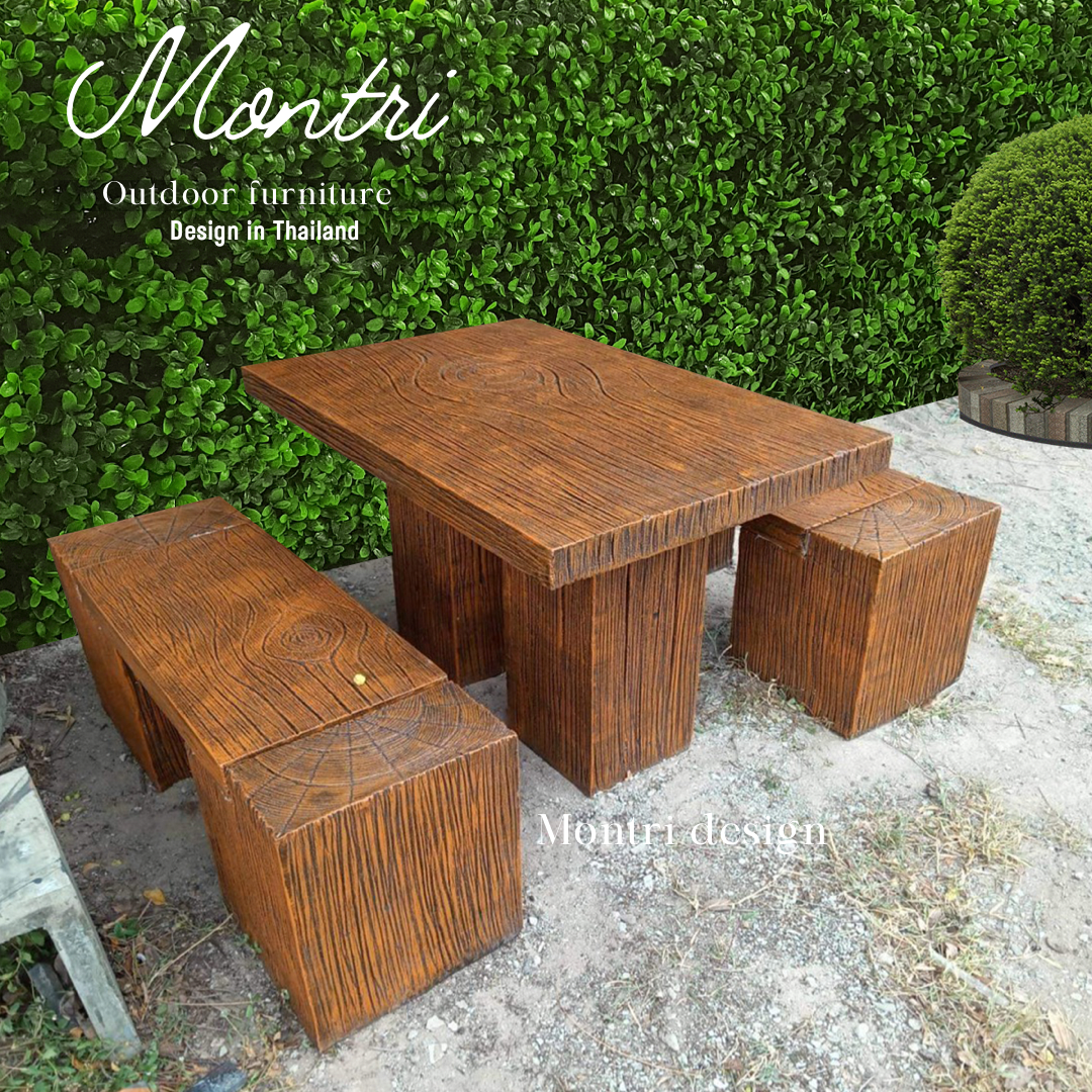 ชุดโต๊ะปูนลายไม้ ชุด 4 ที่นั่งพาด รุ่น Aun001
