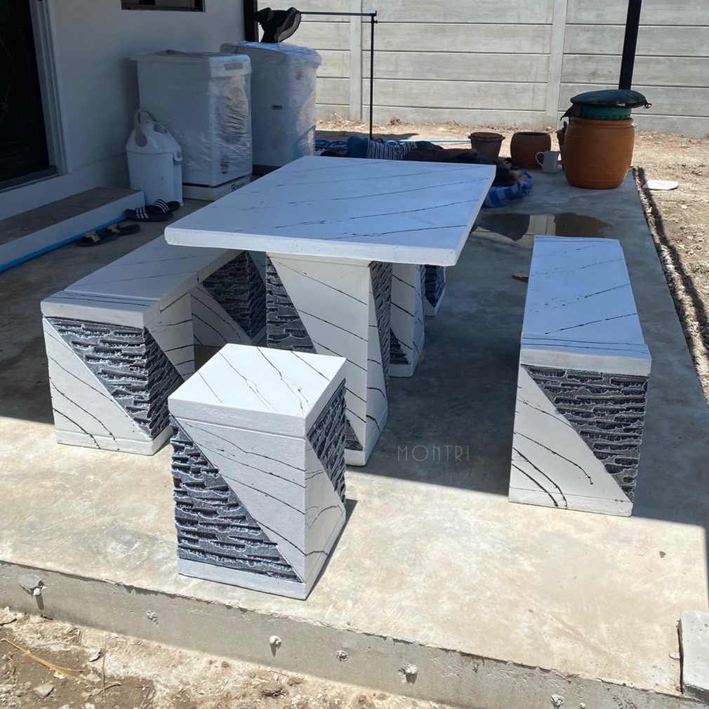 โต๊ะสนาม ชุดโต๊ะสนาม โต๊ะสนามโมเดิร์น โต๊ะสนามกลางแจ้ง ชุด 6 ที่นั่ง แนว Modern Luxury 2023 ขนาดโต๊ะยาว 120*80 cm.