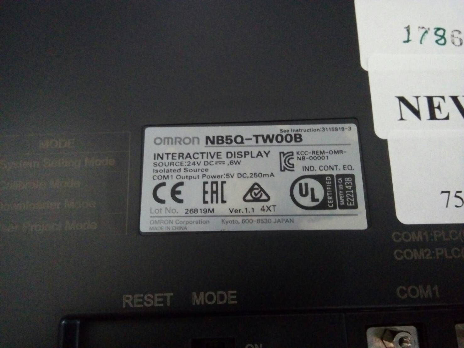 LCD TOUCH SCREEN " OMRON " MODEL : NB5Q-TW00B